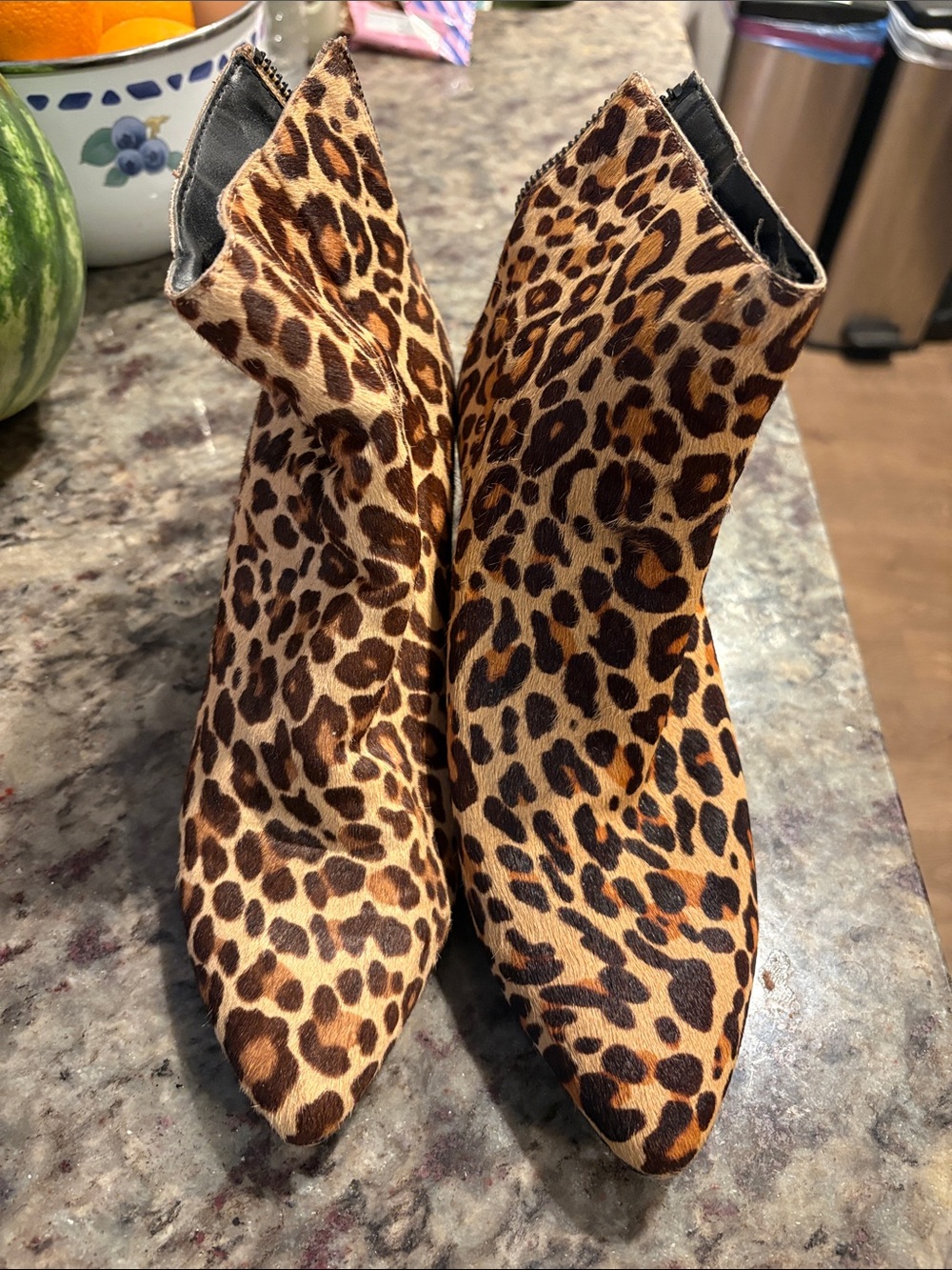 Dolce Vita Leopard-Print Pointed Ankle Booties in Brown and Black